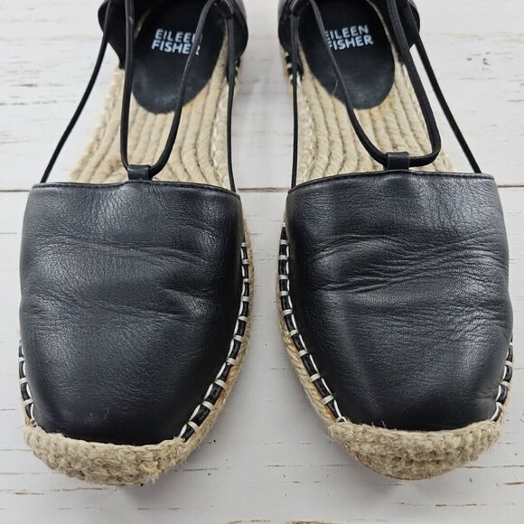 Eileen Fisher | Shoes | Nwot Eileen Fisher Lee 2 Black  Eileen Fisher Lee Washed Leather Espadrille Flat‎ Black Womens Size 6 Sandals